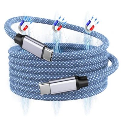 Afbeelding van Magtame USB C kabel, magnetische naar 240 W, 5 voet, gevlochten nylon type 5a, snel opladen voor laptop