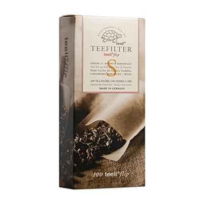Afbeelding van teeli® Flip theefilters papier maat S 100 stuks theezakjes voor 4 kopjes losse thee met extra lange lus om te vullen
