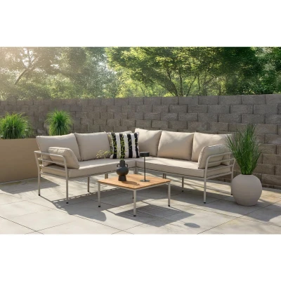 Afbeelding van Svea Jamal loungeset hoekbank en tafel beige/zand Stof