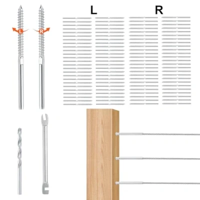 Afbeelding van VEVOR 102 stuks kabelreling swage schroefdraad stud spanning eindmontage terminal voor 3,2 mm dek kabelreling, T316 roestvrij staal, spanner hout/metalen paal, zilver