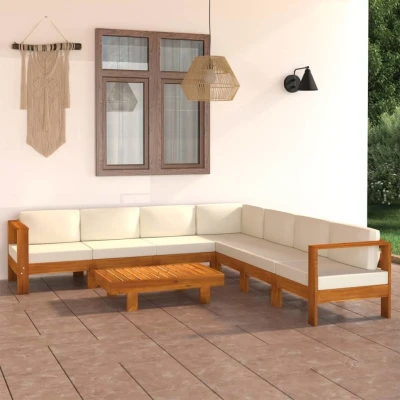 Afbeelding van 8 delige Loungeset met crèmewitte kussens acaciahout
