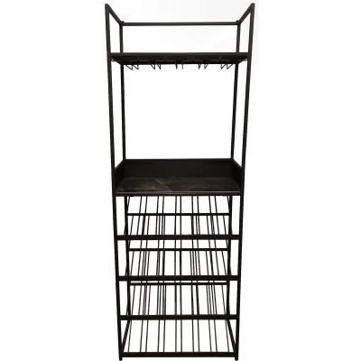 Afbeelding van PTMD Arto wine rack dark grey base brown marble