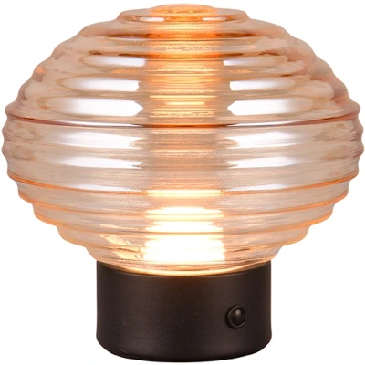 Afbeelding van Reality Leuchten LED batterij tafellamp Earl R57771113, metaal mat zwart, glas amber, incl. 1.5 Watt LED, 4 voudig touch