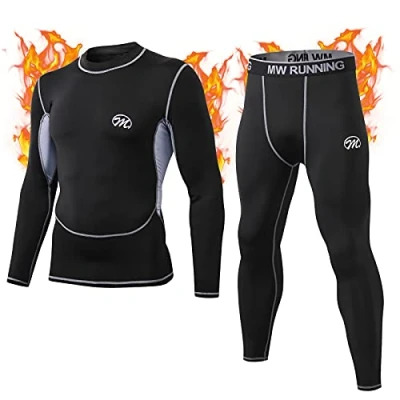 Afbeelding van MeetHoo Baselayer Thermo ondergoedset voor heren, lange mouwen, bodyshirt + onderbroek de winter, ski, Zwart, XL