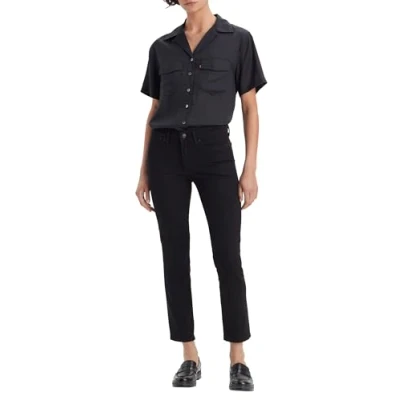 Afbeelding van Levi&#039;s dames 712 mid waist slim fit jeans met donkere wassing in de kleur Zwart, maat: W25/L28