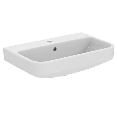 Afbeelding van Ideal Standard i.life S wastafel van 60 cm met gereduceerde diepte tot slechts 38 zuil, halve kolom en sifon apart te kopen, wit