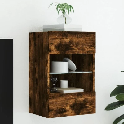 Afbeelding van Tv wandmeubel met LED verlichting 40x30x60,5 cm gerookt eiken