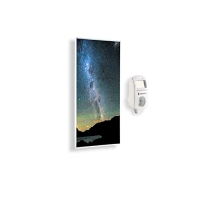 Afbeelding van Könighaus infraroodverwarming met fotomotief 1200 Watt + slimme thermostaat &amp; app Energiebesparende infrarood wandverwarming opdruk Wit frame (17. Sterrenhemel 1)