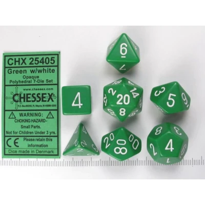 Afbeelding van Chessex dobbelstenen set, 7 polydice, Opaque Green w/white