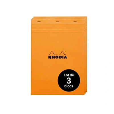 Afbeelding van RHODIA 18200Amzc Set van 3 geniete notitieblokken nr. 18 oranje A4 kleine ruitjes 80 afneembare vellen Wit Clairefontaine papier g/m Zachte en duurzame gecoate kartonnen omslag