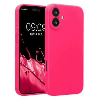 Afbeelding van kwmobile telefoonhoesje geschikt voor Apple iPhone 16 Plus TPU backcover met siliconen coating Smartphone case in neon roze