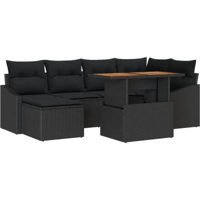 Afbeelding van vidaXL Tuin Sofa Set van 7 Zwart Rattan Eetset Rechthoekig