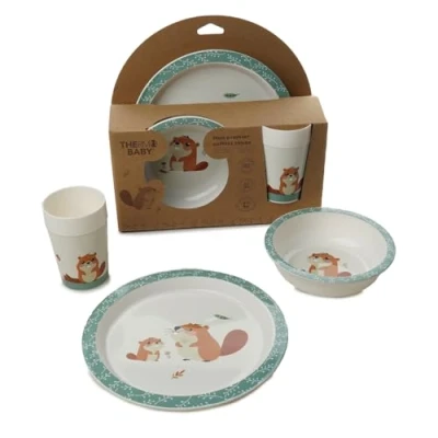 Afbeelding van THERMOBABY Bevermaaltijdset Lunchset voor kinderen met bord, beker en kom Ideaal om cadeau te geven Praktisch design Magnetronbestendig BPA vrije lunchbox