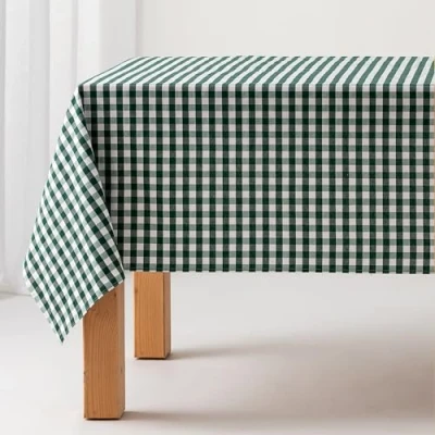 Afbeelding van GAMUSI Tafelkleed, vuilafstotend, rechthoekig, vichy, katoen, waterdicht, 140 x 200 cm, groen