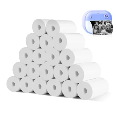 Afbeelding van 20 rollen navulpapier voor kindercamera, thermisch papier, thermische printer, wit, camera kinderen, direct printpapier, eenvoudig te vervangen.