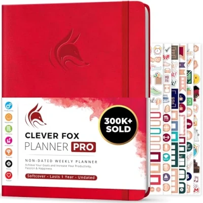 Afbeelding van Clever Fox Planner PRO Wekelijkse &amp; maandelijkse Life om de productiviteit, het tijdmanagement en behalen van uw doelen te verhogen Organizer, Ongedateerd, A4 Formaat Rood