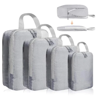 Afbeelding van Bagagetas, compressiezakken, compressie organizer, ultralicht, kofferopslag, kan aan al je reisbehoeften voldoen (grijs, 4 stuks)
