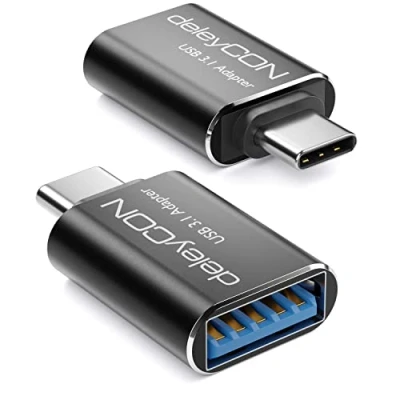 Afbeelding van deleyCON USB C naar Adapter (2 Stuks) OTG 5 Gbit/s Thunderbolt 3/4 3.0 Compatibel met IPhone 15 Pro Max MacBook Air 2023 IPad Mini iMac Surface en Nog Veel Meer. Zilver