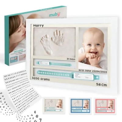 Afbeelding van MUBY, Kit baby pasgeboren handafdruk en voetafdruk fotolijst geboorte ARMBAND HOUDER Cadeau idee voor Fotolijsten Babykamers Decoratie Elke Nieuwe Mum