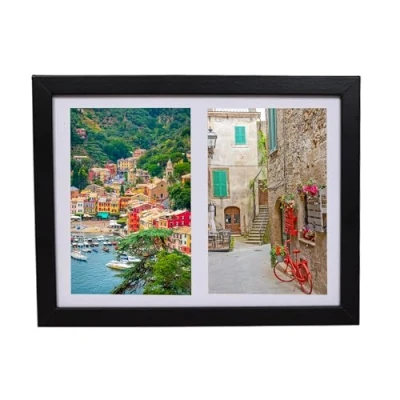 Afbeelding van BD ART Collage fotolijst 17x23 voor twee foto&#039;s 10x15 cm met passepartout, zwart MDF hout, moderne om aan de muur te hangen of op een kast plaatsen