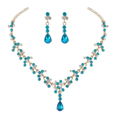 Afbeelding van Prosy Bruid Strass Ketting en Oorbel Set Kristal Bruids Feest Bruiloft Sieraden Sets voor Vrouwen Meisjes (Hemelsblauw)