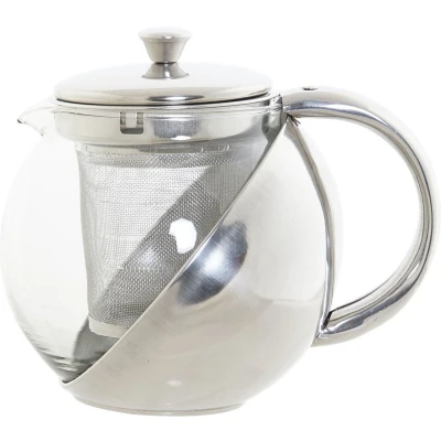 Afbeelding van Theepot van glas en RVS 600 ml met filter/infuser handvat Theepotten