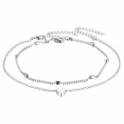Afbeelding van Fako Bijoux® Enkelbandje Enkelsieraad Hartje &amp; Bullets Duo Zilverkleurig