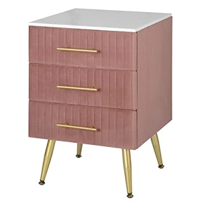 Afbeelding van WOLTU nachtkastje voor boxspringbed, 3 laden van massief hout, commode met schuifladen, dressoir, eenvoudige montage, hoogte draagvermogen, 40,5 x 41 62 cm, roze TS135rs