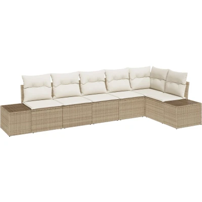 Afbeelding van vidaXL 6 delig tuinbankstel met kussens Beige Poly Rattan