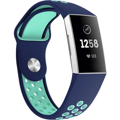 Afbeelding van Fitbit charge 3 &amp; 4 siliconen DOT bandje Mint / Blauw (Large) bandjes