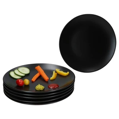 Afbeelding van MamboCat Panther Set van 6 platte borden, zwart, Ø 27,5 cm, matte aardewerk, voor personen, grote borden het grillen en dergelijke, servies ontbijt, lunch, koffie avondbrood