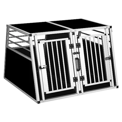 Afbeelding van EUGAD 0012LL Hondentransportbox, aluminium box, autobox voor middelgrote en grote honden, met uitneembare scheidingswand 2 deuren, Border Collie, Samojede, Labrador, Husky Herdershond, 97 x