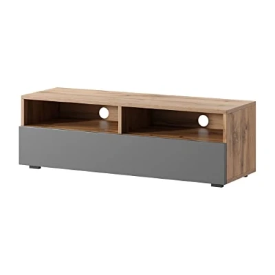 Afbeelding van Selsey REDNAW TV meubel met lade/voor de woonkamer 100 cm wotan eiken ​​/ grijs glanzend