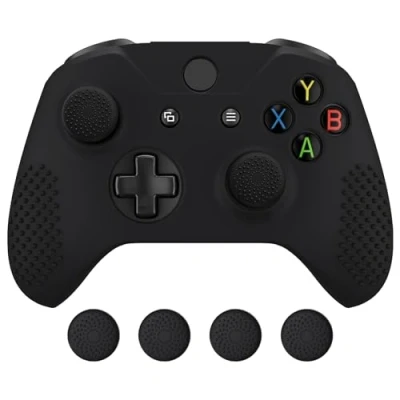 Afbeelding van eXtremeRate Soft Antislip Siliconen Controller Cover Skins Duimgrepen Caps Beschermhoes voor Xbox One X S Zwart