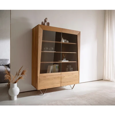 Afbeelding van Vitrinekast Kayu acacia natuur 115x150 cm 2 glazen deuren V poot highboard