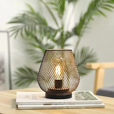 Afbeelding van JHY DESIGN LED lamp met Metalen Kooi 17 cm Hoog op Batterijen Draadloos Accentlicht Ideaal voor Bruiloften Feesten Patio Evenementen Binnen en Buiten (Brons)