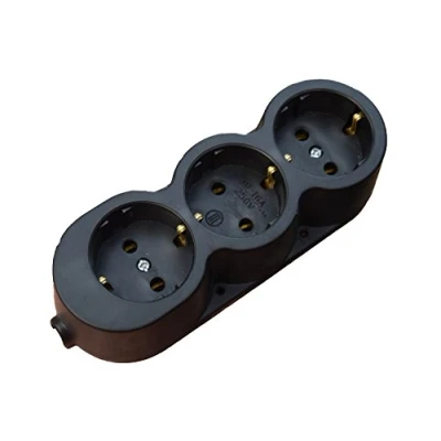 Afbeelding van volledig rubber, slagvast, 3 voudig opbouwstopcontact, gemaakt in de EU, meeraderige stekkerdoos, stopcontacten, opbouw koppelaar, zonder kabel, zwart
