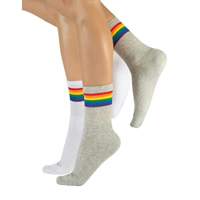 Afbeelding van CALZITALY 2 paar uniseks sokken met regenboogpatroon, katoenen kousen voor dames en heren, grijs, wit, zwart, 35/38 39/42 43/46, Made in Italy, grijs/wit, 35 38 EU