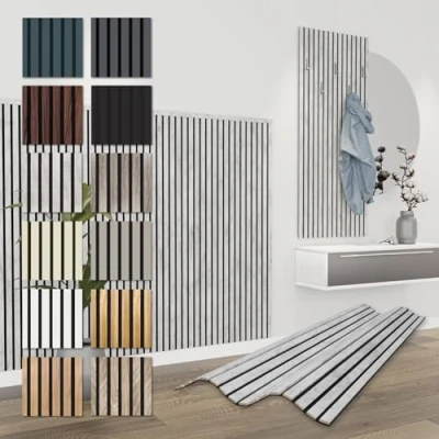 Afbeelding van HEXIM APH10 Akoestische panelen, flexibele lamellenwand, hout, MDF, 138,5 x 60 cm, wandpanelen, lamellenbekleding, binnendecoratie, geluidsisolerend (4 3,32 m², Chicago Concrete APH10)