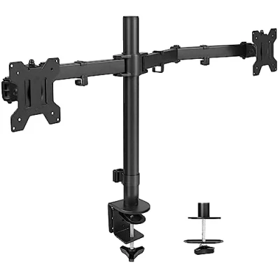 Afbeelding van VIVO Dubbele monitor bureaubevestiging, zwaar belastbare, volledig verstelbare standaard, past op 2 LCD LED schermen tot 32 inch en 10 kg elk, zwart, STAND V032