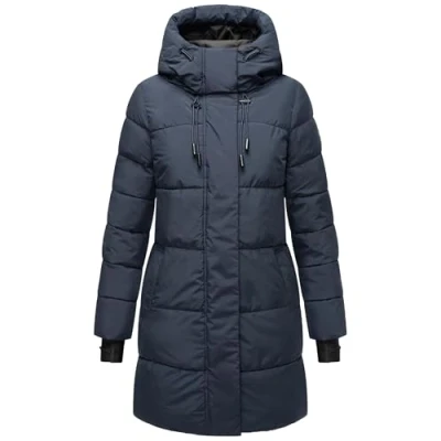 Afbeelding van MARIKOO Kaituu XVI Winterjas voor dames, van gerecycled materiaal, warme gewatteerde jas, lang, met verstelbare capuchon en reflecterende details, XS 6XL, Donkerblauw, 6XL