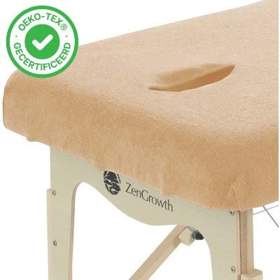 Afbeelding van ZenGrowth Hoeslaken Massagetafel Lichtbruin, Met uitsparing, 280gr/m², 192cm x 63 71cm, Badstof