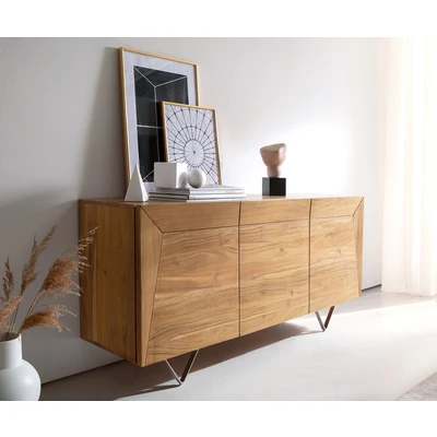 Afbeelding van Commode Kayu acacia natuur 145x40x70 cm 3 deuren V poot dressoir