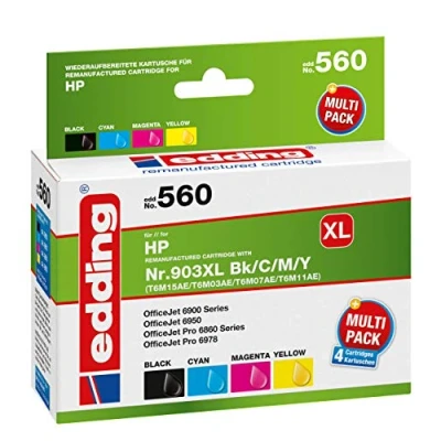 Afbeelding van Edding Inkt combipack vervangt HP 903XL (T6M15/T6M03/T6M07/T6M11) Compatibel Zwart, cyaan, magenta, geel EDD 560 18