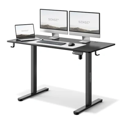 Afbeelding van SENSE7 Nojo Elektrisch in hoogte verstelbaar bureau, staand 120 x 60 cm, pc tafel met geheugen, sta bureau kabeltray, gamingtafel haken, geluidsarme hoogteverstelling, zwart