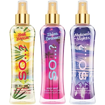 Afbeelding van So…? Summer Escapes Womens Bali Breeze, Ibiza Dreams, Mykonos Nights Body Mist Mixed Fragrance 200ml Bundle (Pack of 3)