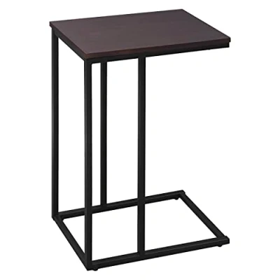 Afbeelding van WOLTU bijzettafel, salontafel, nachtkastje, nachttafel, laptoptafel, metalen frame, MDF tafelblad, 45x25x63.5cm (BxDxH), donker beuken TSG17dc