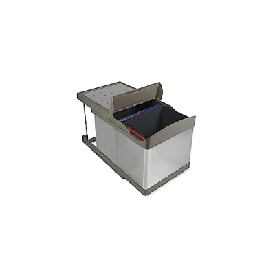 Afbeelding van Emuca Afvalbakken voor recycling keuken, 2 x 16 liter, bodembevestiging, automatische afzuiging, kunststof, roestvrijstalen afwerking