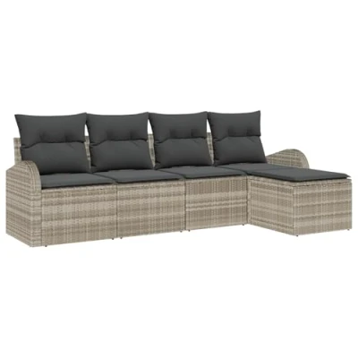 Afbeelding van vidaXL 5 delige Tuin Sofa Set met Kussens Lichtgrijs Poly Rattan