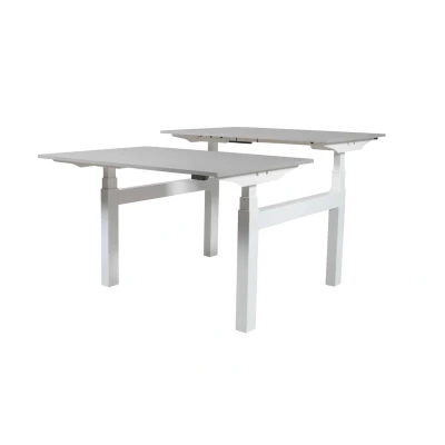 Afbeelding van Lectro Duo Plus werkplekken, zit sta (64 130cm) hoogte verstelbaar dmv 2 elektromotoren per wp met 140x80cm licht grijs 25mm bladen en aluminium